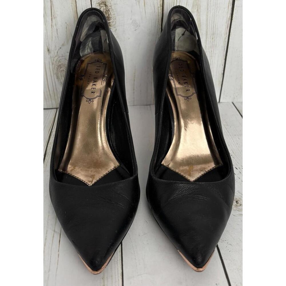 TED BAKER London Pointed‎ Toe 6.5/36.5 Black Rose Gold Bow